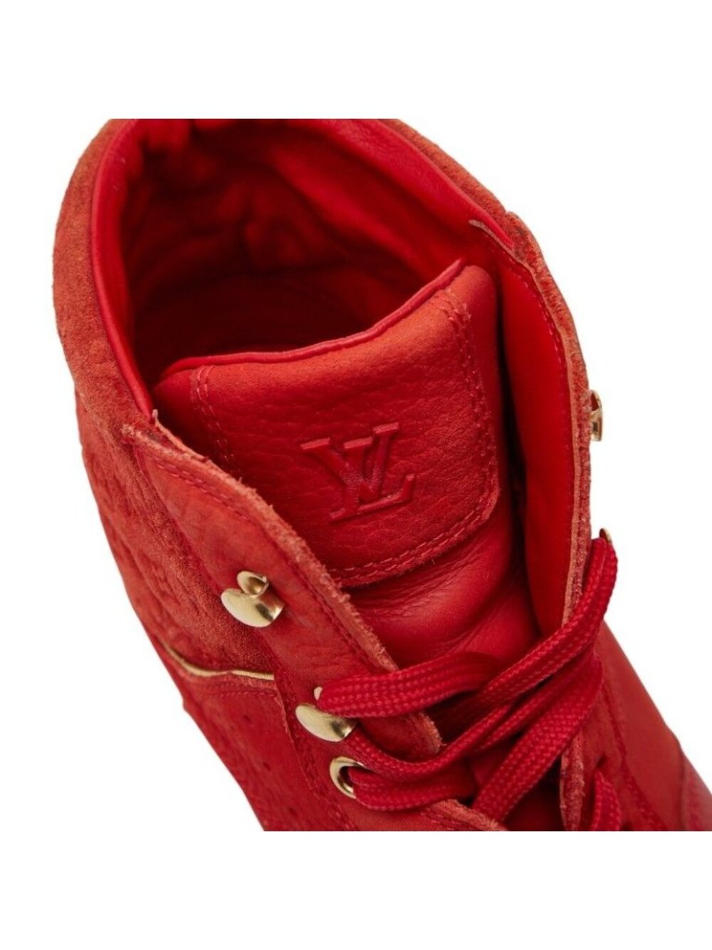 ★SOLD★ Louis Vuitton Cliff Top Line Monogram High Cut Sneakers Size 35 Red Suede - Picture 6 of 8